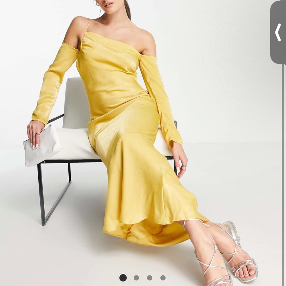 ASOS Yellow Off-the-Shoulder Long Sleeve Gown